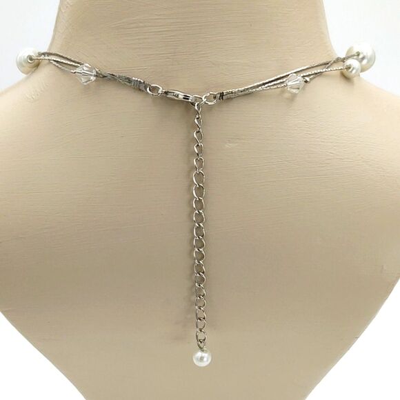 Faux Pearl & Crystal 3 Strand Necklace - Picture 4 of 6